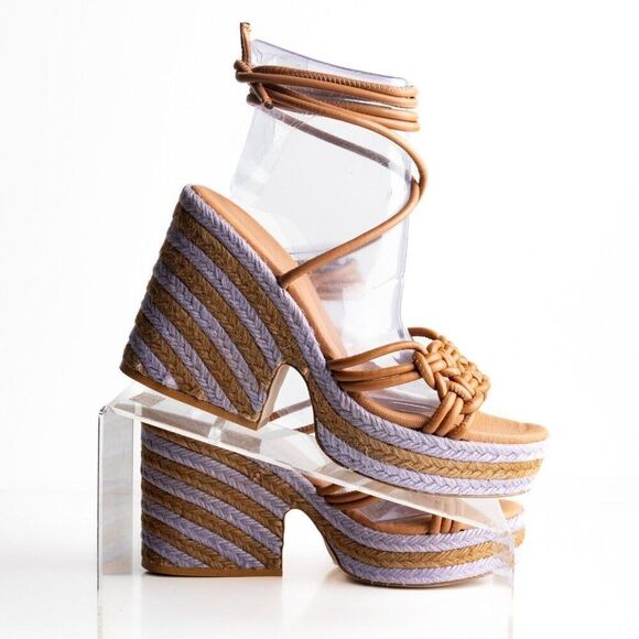 Anthropologie Womens Raffia Platform Ankle Tie Sandals US 9 EU 40 Purple NWB - Picture 7 of 9